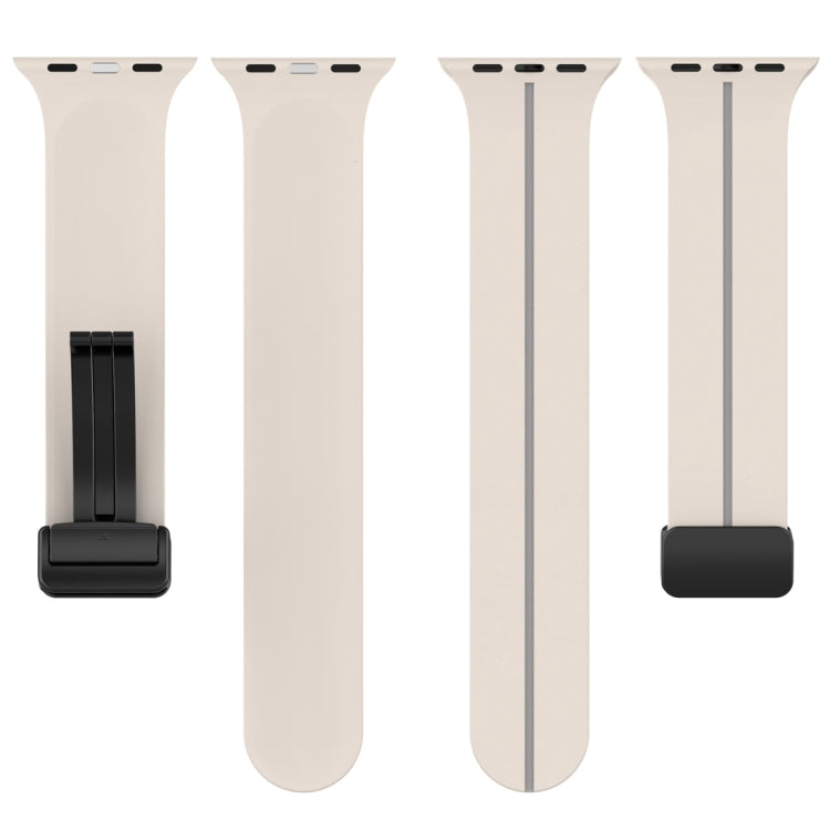 Two Color Folding Buckle Silicone Watch Band For Apple Watch 3 42mm(Starlight+Grey) -  by PMC TechLife | Online Shopping South Africa | PMC TechLife