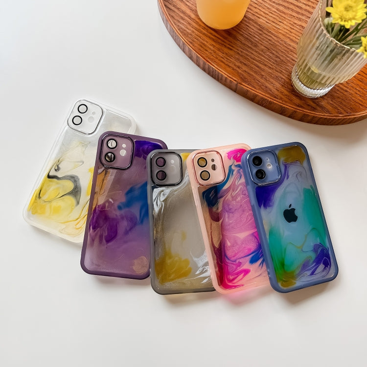 For iPhone 12 Oil Painting Electroplating TPU Phone Case(Purple) - iPhone 12 / 12 Pro Cases by PMC Jewellery | Online Shopping South Africa | PMC Jewellery