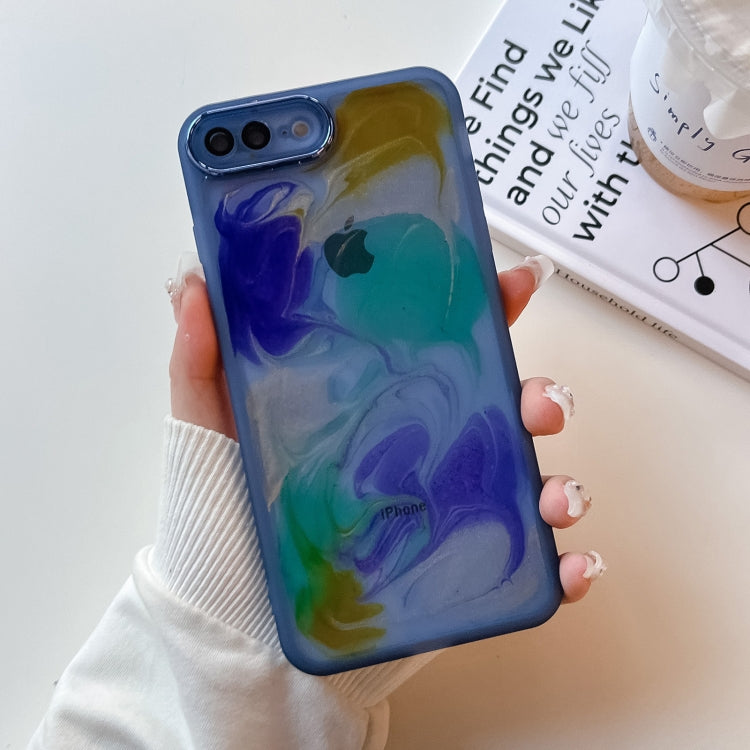 For iPhone 8 Plus / 7 Plus Oil Painting Electroplating TPU Phone Case(Blue) - More iPhone Cases by PMC Jewellery | Online Shopping South Africa | PMC Jewellery