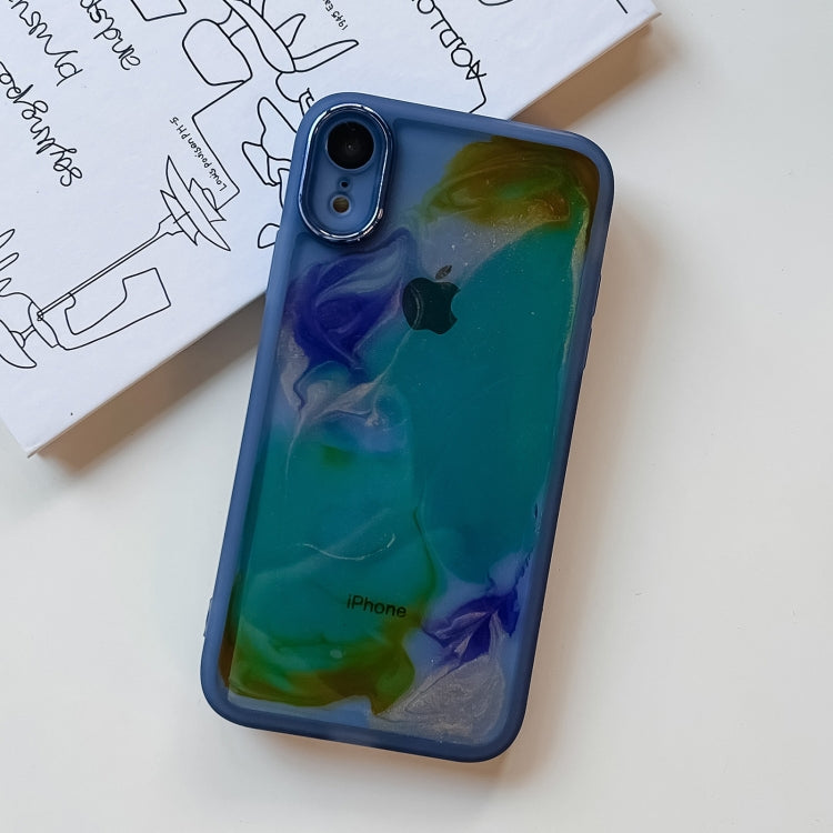For iPhone XR Oil Painting Electroplating TPU Phone Case(Blue) - More iPhone Cases by PMC TechLife | Online Shopping South Africa | PMC TechLife