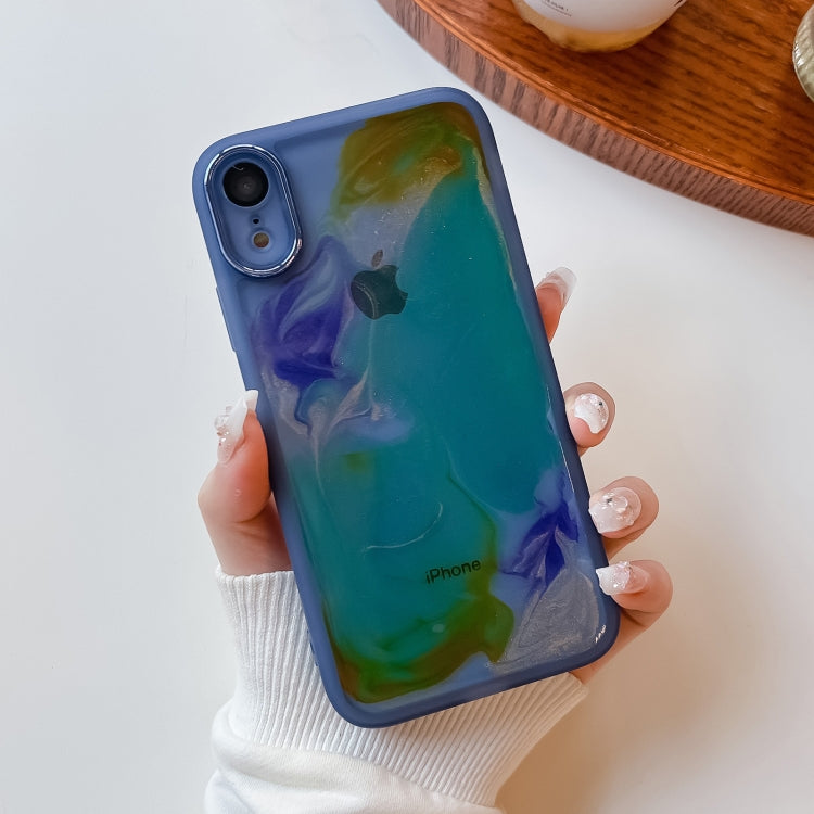 For iPhone XR Oil Painting Electroplating TPU Phone Case(Blue) - More iPhone Cases by PMC TechLife | Online Shopping South Africa | PMC TechLife