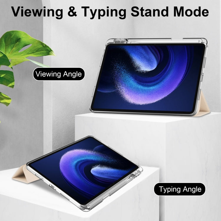 For Xiaomi Pad 6 / 6 Pro 3-fold Clear TPU Smart Leather Tablet Case(Apricot) - free shipping - PMC TechLife - Order now!