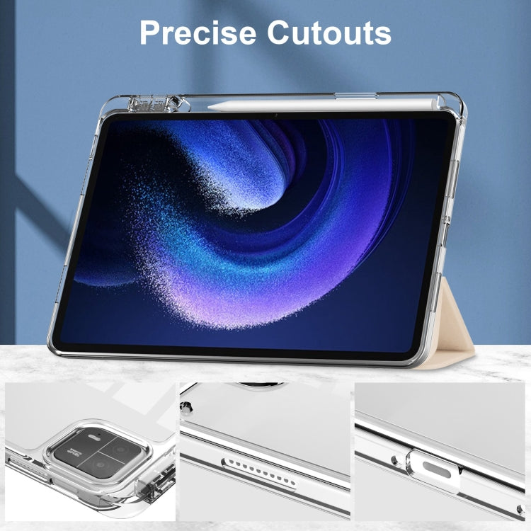 For Xiaomi Pad 6 / 6 Pro 3-fold Clear TPU Smart Leather Tablet Case(Apricot) - free shipping - PMC TechLife - Order now!