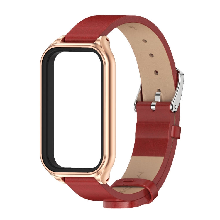 For Redmi Band 2 Mijobs Metal Shell Microfiber PU Leather Watch Band(Red Rose Gold) - Watch Bands by MIJOBS | Online Shopping South Africa | PMC Jewellery