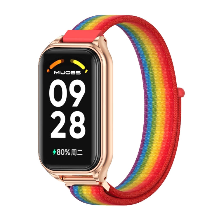 For Redmi Band 2 Mijobs Metal Shell Breathable Nylon Loop Watch Band(Rainbow Rose Gold) - Watch Bands by MIJOBS | Online Shopping South Africa | PMC Jewellery | Buy Now Pay Later Mobicred