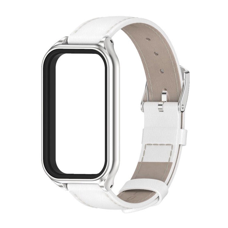 For Redmi Band 2 Mijobs Metal Shell Genuine Leather Watch Band(White Silver) -  by MIJOBS | Online Shopping South Africa | PMC Jewellery