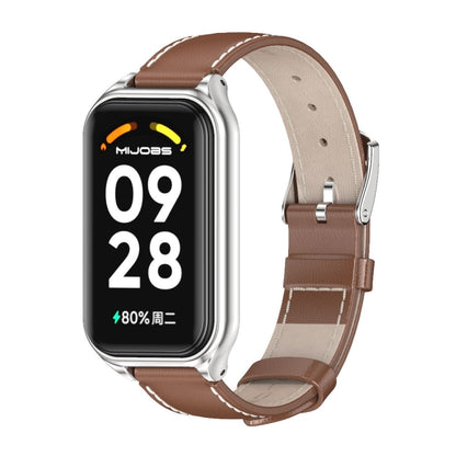 For Redmi Band 2 Mijobs Metal Shell Genuine Leather Watch Band(Brown Silver) -  by MIJOBS | Online Shopping South Africa | PMC Jewellery