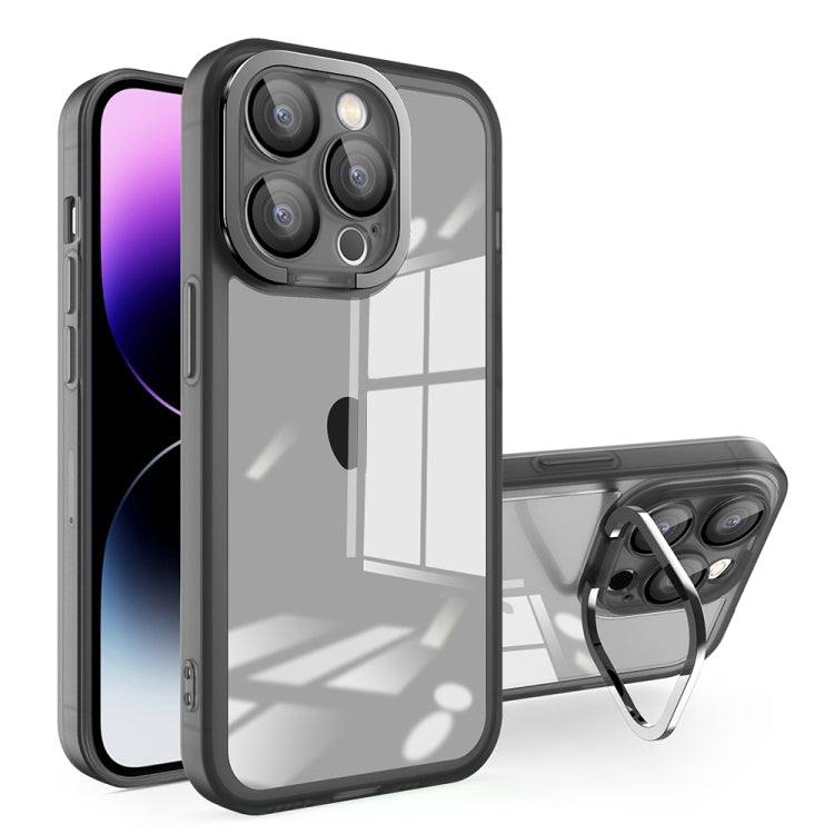 For iPhone 14 Plus Invisible Lens Bracket Matte Transparent Phone Case(Black) - iPhone 14 Plus Cases by PMC Jewellery | Online Shopping South Africa | PMC Jewellery