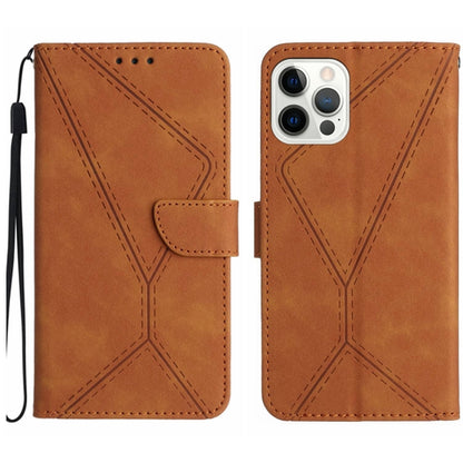 For iPhone 12 / 12 Pro Stitching Embossed Leather Phone Case(Brown) - iPhone 12 / 12 Pro Cases by PMC Jewellery | Online Shopping South Africa | PMC Jewellery