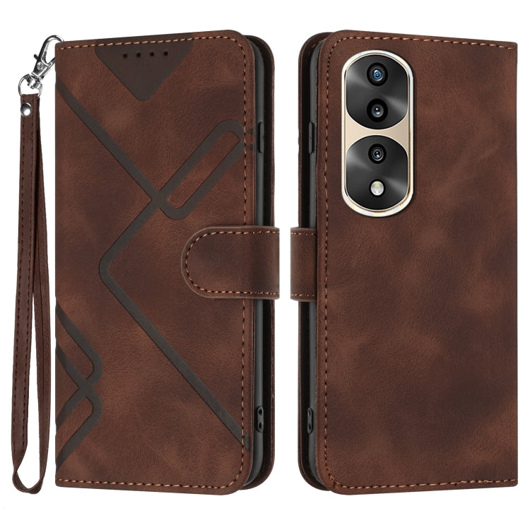 For Honor 70 Pro / 70 Pro+ Line Pattern Skin Feel Leather Phone Case(Coffee) - Honor Cases by PMC Jewellery | Online Shopping South Africa | PMC Jewellery