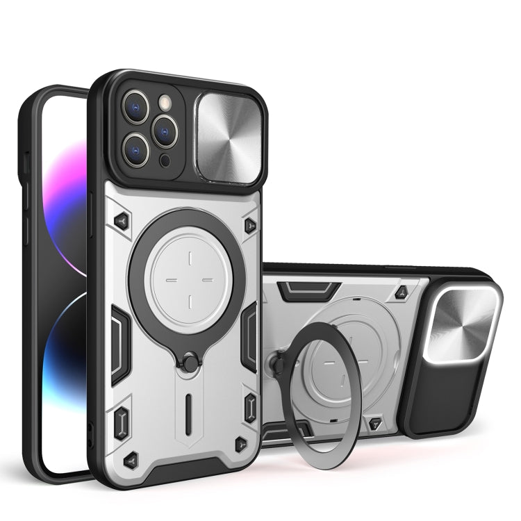 For iPhone 12 Pro CD Texture Sliding Camshield Magnetic Holder Phone Case(Silver) - free shipping - PMC TechLife - Order now!
