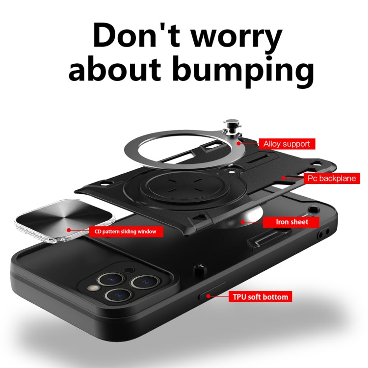 For iPhone 11 Pro CD Texture Sliding Camshield Magnetic Holder Phone Case(Black) - free shipping - PMC TechLife - Order now!