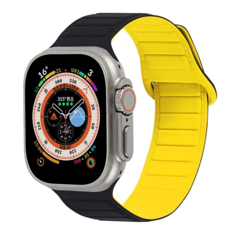 For Apple Watch 4 44mm Loop Magnetic Silicone Watch Band(Black Yellow) - Watch Bands by PMC Jewellery | Online Shopping South Africa | PMC Jewellery