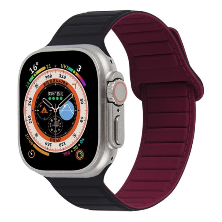 For Apple Watch 42mm Loop Magnetic Silicone Watch Band(Black Wine Red) - Watch Bands by PMC TechLife | Online Shopping South Africa | PMC TechLife