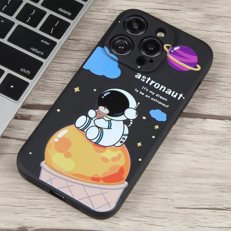 For iPhone 14 Pro Max Milk Tea Astronaut Pattern Liquid Silicone Phone Case(Ivory Black) - free shipping - PMC TechLife - Order now!