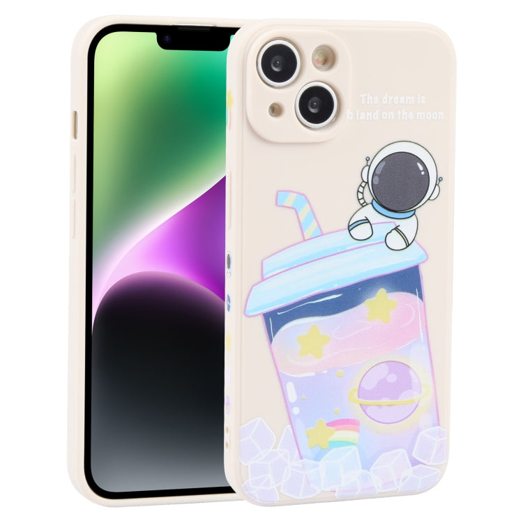 For iPhone 14 Milk Tea Astronaut Pattern Liquid Silicone Phone Case(Ivory White) - iPhone 14 Cases by PMC Jewellery | Online Shopping South Africa | PMC Jewellery