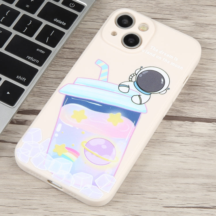 For iPhone 14 Milk Tea Astronaut Pattern Liquid Silicone Phone Case(Ivory White) - free shipping - PMC TechLife - Order now!
