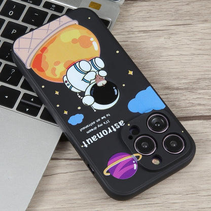 For iPhone 13 Milk Tea Astronaut Pattern Liquid Silicone Phone Case(Ivory Black) - iPhone 13 Cases by PMC Jewellery | Online Shopping South Africa | PMC Jewellery