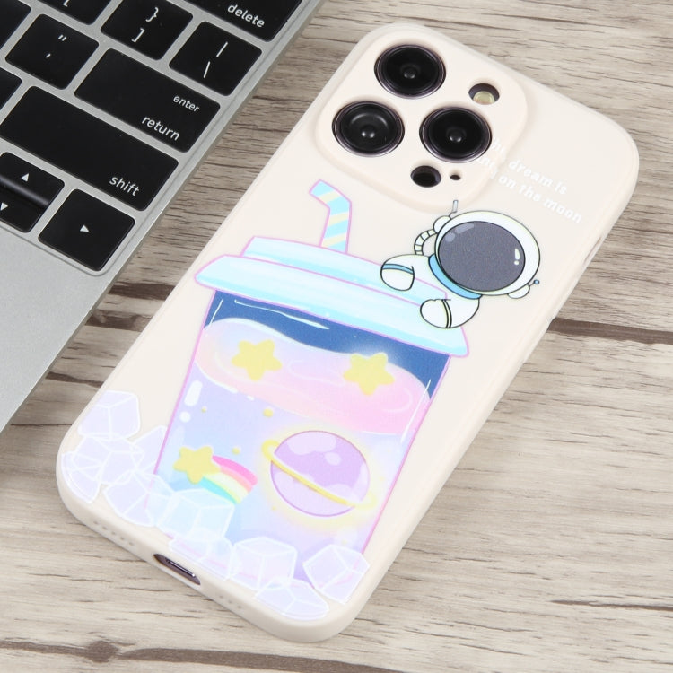For iPhone 12 Pro Max Milk Tea Astronaut Pattern Liquid Silicone Phone Case(Ivory White) - free shipping - PMC TechLife - Order now!