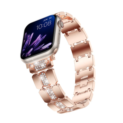 Diamond Metal Watch Band For Apple Watch 7 41mm(Rose Gold) - Watch Bands by PMC Jewellery | Online Shopping South Africa | PMC Jewellery