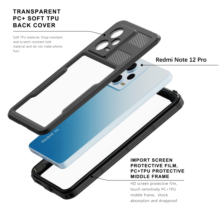 For Xiaomi Redmi Note 12 Pro 5G Global RedPepper IP68 Life Waterproof Phone Case(Black) - Xiaomi Cases by RedPepper | Online Shopping South Africa | PMC Jewellery | Buy Now Pay Later Mobicred