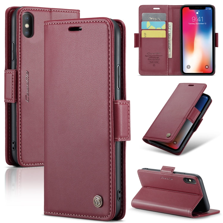 For iPhone XS CaseMe 023 Butterfly Buckle Litchi Texture RFID Anti-theft Leather Phone Case(Wine Red) - More iPhone Cases by CaseMe | Online Shopping South Africa | PMC Jewellery