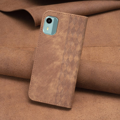 For Nokia C12 Plaid Embossed Leather Phone Case(Brown) - Nokia Cases by PMC Jewellery | Online Shopping South Africa | PMC Jewellery