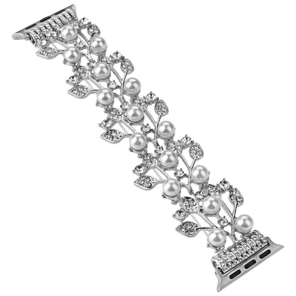 Four-leaf Bead Metal Watch Band For Apple Watch 7 41mm(Silver) - Watch Bands by PMC Jewellery | Online Shopping South Africa | PMC Jewellery