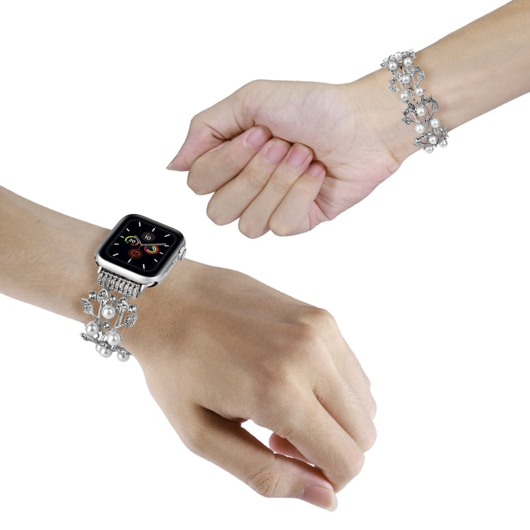 Four-leaf Bead Metal Watch Band For Apple Watch SE 44mm(Silver) - Watch Bands by PMC TechLife | Online Shopping South Africa | PMC TechLife