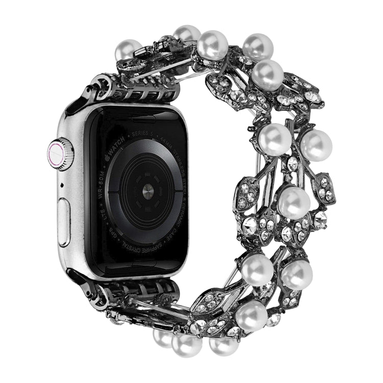 Four-leaf Bead Metal Watch Band For Apple Watch 4 44mm(Black) - Watch Bands by PMC TechLife | Online Shopping South Africa | PMC TechLife