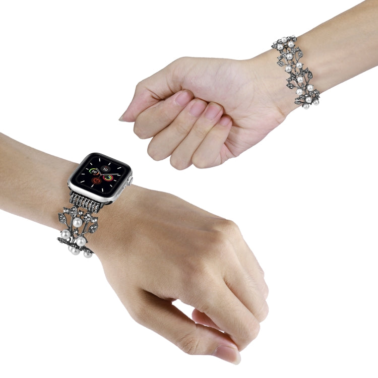 Four-leaf Bead Metal Watch Band For Apple Watch 38mm(Black) - Watch Bands by PMC TechLife | Online Shopping South Africa | PMC TechLife