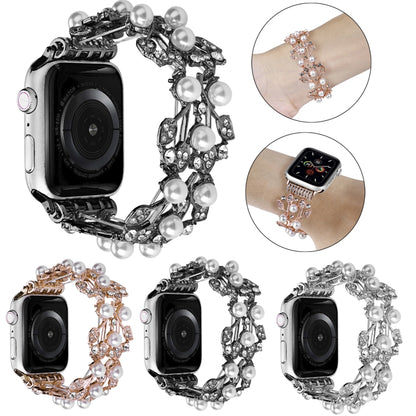 Four-leaf Bead Metal Watch Band For Apple Watch SE 2022 44mm(Black) - Watch Bands by PMC Jewellery | Online Shopping South Africa | PMC Jewellery