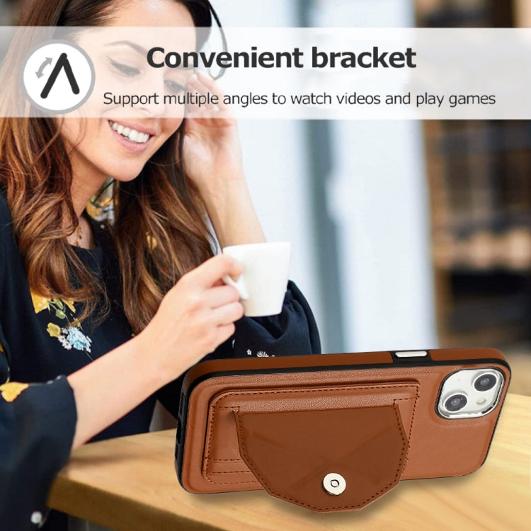 For iPhone 15 Plus Shockproof Leather Phone Case with Card Holder(Brown) - iPhone 15 Plus Cases by PMC Jewellery | Online Shopping South Africa | PMC Jewellery