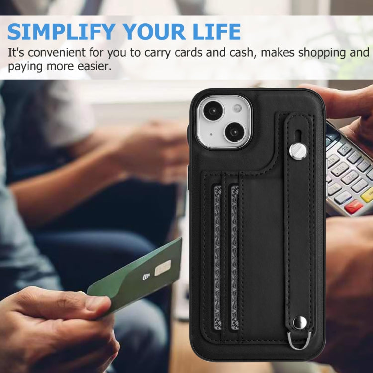 For iPhone 14 Plus Shockproof Leather Phone Case with Wrist Strap(Black) - free shipping - PMC TechLife - Order now!