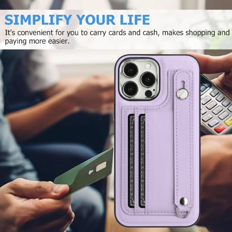 For iPhone 14 Pro Max Shockproof Leather Phone Case with Wrist Strap(Purple) - free shipping - PMC TechLife - Order now!