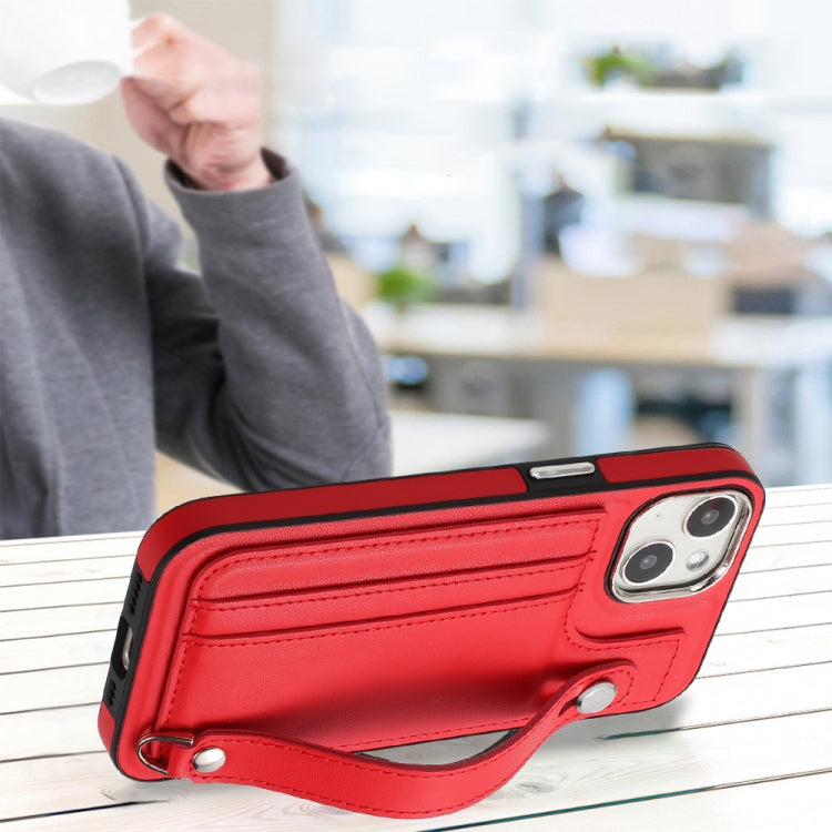 For iPhone 13 Shockproof Leather Phone Case with Wrist Strap(Red) - free shipping - PMC TechLife - Order now!