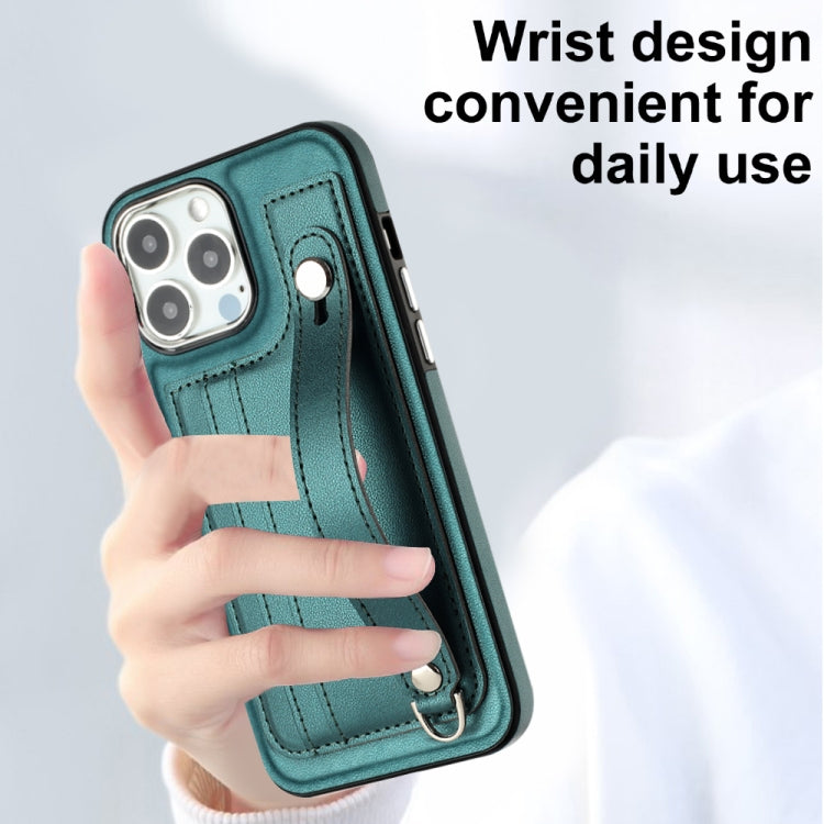 For iPhone 13 Pro Max Shockproof Leather Phone Case with Wrist Strap(Green) - free shipping - PMC TechLife - Order now!
