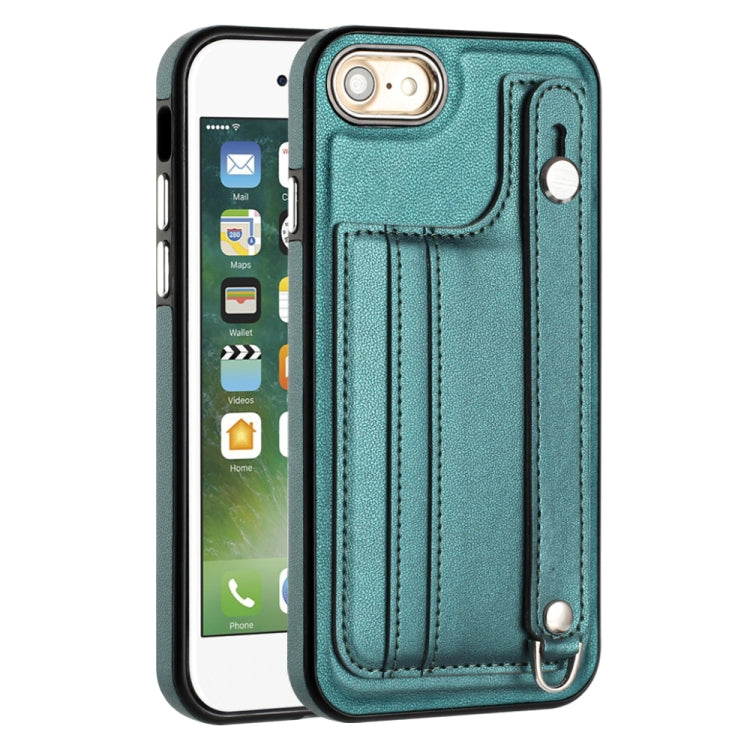 For iPhone SE 2022/SE 2020/6/7/8 Shockproof Leather Phone Case with Wrist Strap(Green) - iPhone SE 2022 / 2020 / 8 / 7 Cases by PMC Jewellery | Online Shopping South Africa | PMC Jewellery