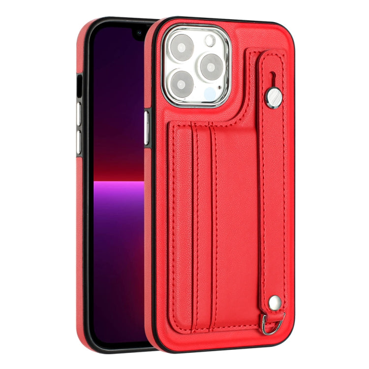 For iPhone 15 Pro Max Shockproof Leather Phone Case with Wrist Strap(Red) - iPhone 15 Pro Max Cases by PMC Jewellery | Online Shopping South Africa | PMC Jewellery