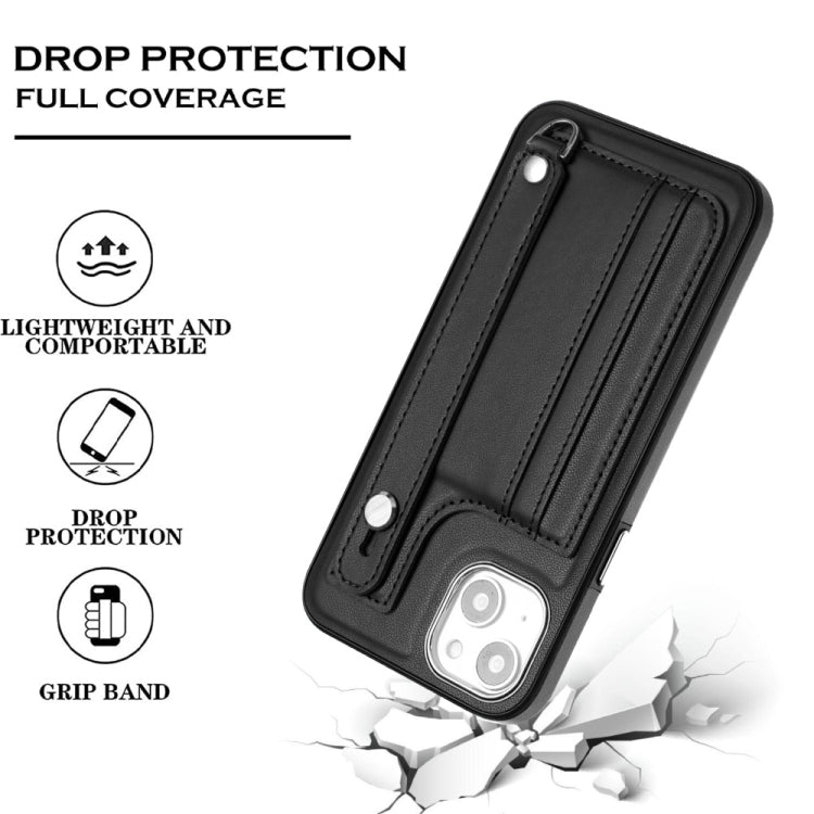 For iPhone 15 Shockproof Leather Phone Case with Wrist Strap(Black) - free shipping - PMC TechLife - Order now!