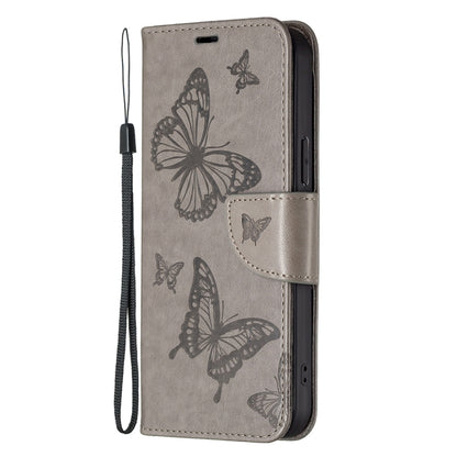 For Xiaomi Redmi Note 12S 4G / Note 11 Two Butterflies Embossing Leather Phone Case(Grey) - Xiaomi Cases by PMC Jewellery | Online Shopping South Africa | PMC Jewellery