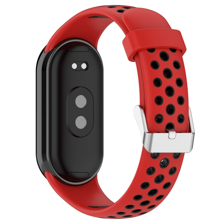 For Xiaomi Mi Band 8 Two-color Steel Plug Silicone Watch Band(Red Black) - Watch Bands by PMC Jewellery | Online Shopping South Africa | PMC Jewellery