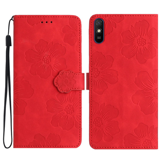 For Xiaomi Redmi 9A Flower Embossing Pattern Leather Phone Case(Red) - Xiaomi Cases by PMC Jewellery | Online Shopping South Africa | PMC Jewellery