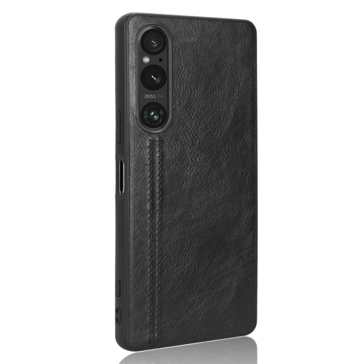 For Sony Xperia 1 V Sewing Cow Pattern Skin PC + PU + TPU Phone Case(Black) - Sony Cases by PMC Jewellery | Online Shopping South Africa | PMC Jewellery