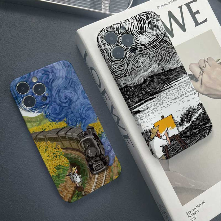 For iPhone 14 Pro Max Precise Hole Oil Painting Pattern PC Phone Case(Train) - iPhone 14 Pro Max Cases by PMC Jewellery | Online Shopping South Africa | PMC Jewellery