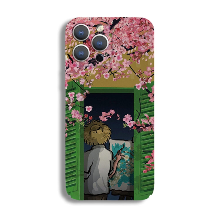 For iPhone 13 mini Precise Hole Oil Painting Pattern PC Phone Case(Peach Blossom) - free shipping - PMC TechLife - Order now!