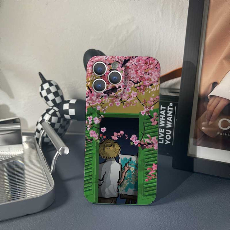 For iPhone 13 mini Precise Hole Oil Painting Pattern PC Phone Case(Peach Blossom) - free shipping - PMC TechLife - Order now!