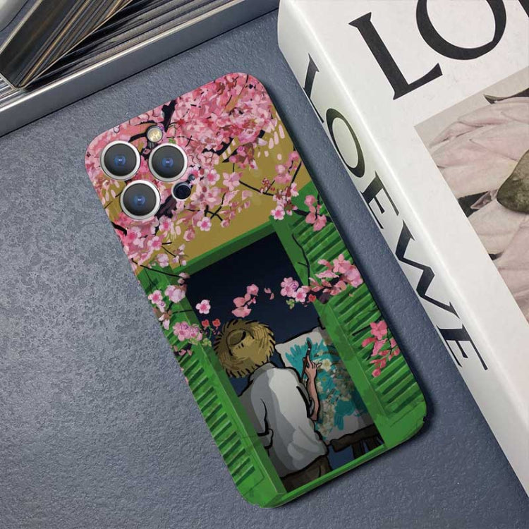 For iPhone 12 Precise Hole Oil Painting Pattern PC Phone Case(Peach Blossom) - iPhone 12 / 12 Pro Cases by PMC TechLife | Online Shopping South Africa | PMC TechLife