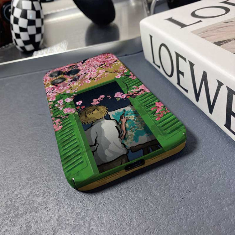 For iPhone XR Precise Hole Oil Painting Pattern PC Phone Case(Peach Blossom) - More iPhone Cases by PMC TechLife | Online Shopping South Africa | PMC TechLife