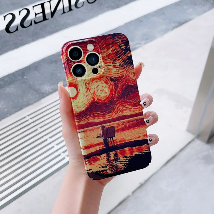 For iPhone 14 Pro Precise Hole Oil Painting Pattern PC Phone Case(Sunset) - iPhone 14 Pro Cases by PMC Jewellery | Online Shopping South Africa | PMC Jewellery